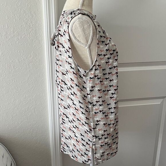 LOFT Multicolor Horse Print Blouse Tie Back SZ M NWT - Picture 8 of 10